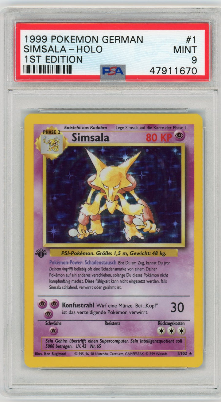 PSA 9 MINT [German] 1st Edition Simsala (Alakazam) 1/102 - Base Set 1999