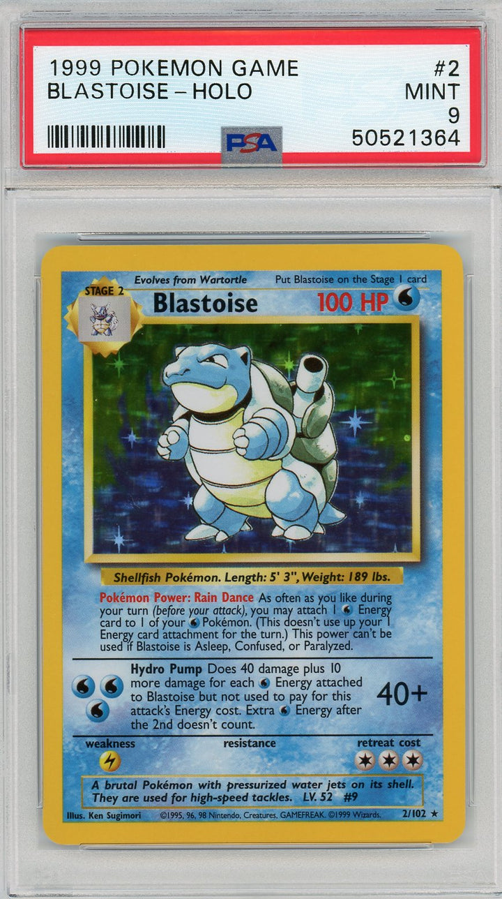 PSA 9 MINT Blastoise 2/102 - Base Set 1999