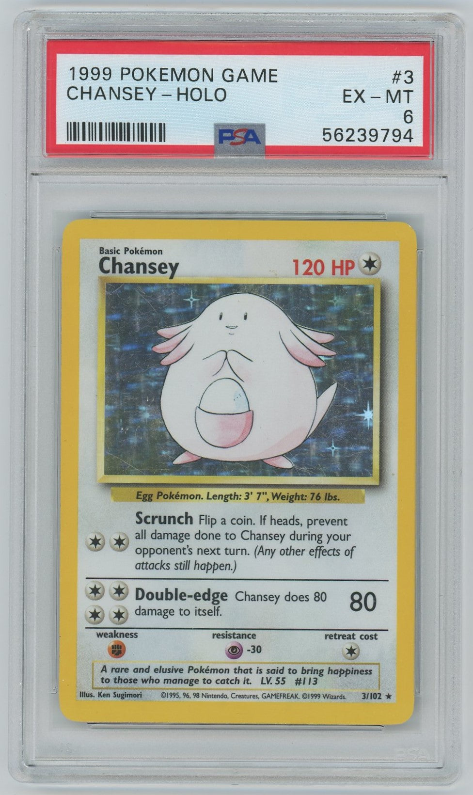PSA (EX-MT 6) Chansey-Holo #3 - Pokemon Game (56239794)