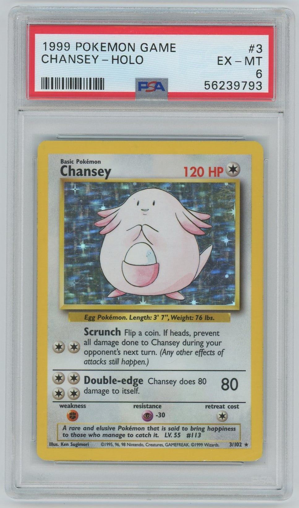 PSA (EX-MT 6) Chansey-holo #3 - Pokemon Game (#56239793) – Pokemon Plug