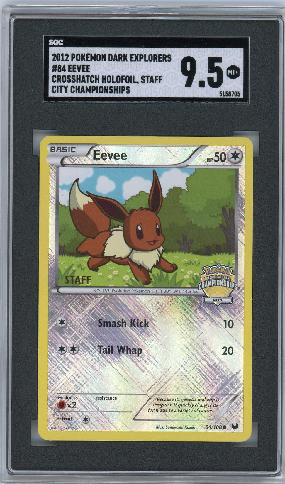 SGC 9.5 MT+ Eevee City Championships Crosshatch Holofoil STAFF 84/108 - Dark Explorers 2012