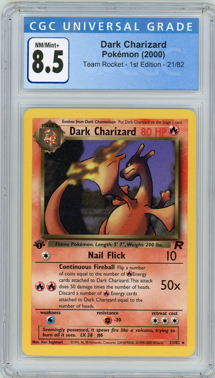 CGC 8.5 NM/Mint+ 1st Edition Dark Charizard 21/82 - Team Rocket 2000