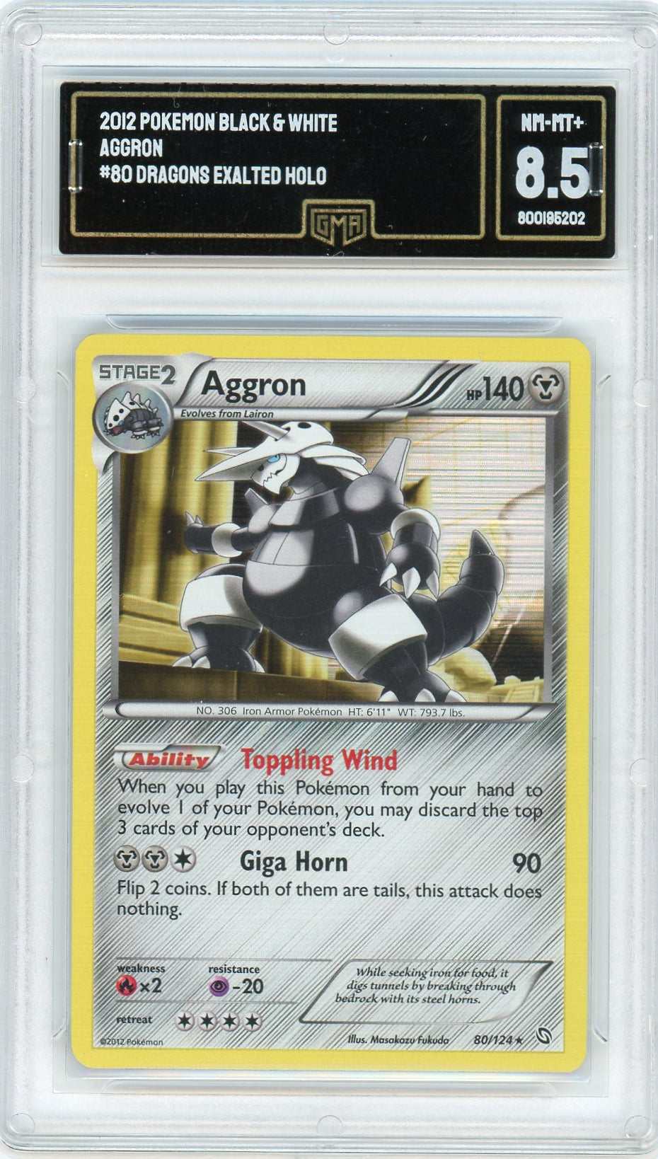 GMA 8.5 NM-MT+ Aggron Holo 80/124 - Dragons Exalted 2012