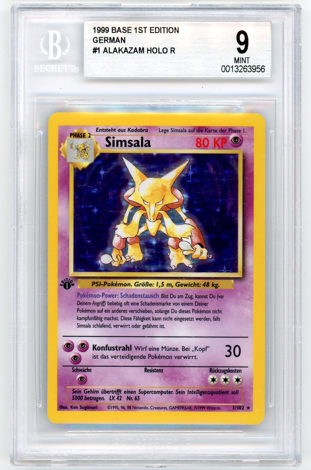 BGS 9 MINT 1st Edition Simsala Holo (Alakazam) - German Base Set 1999