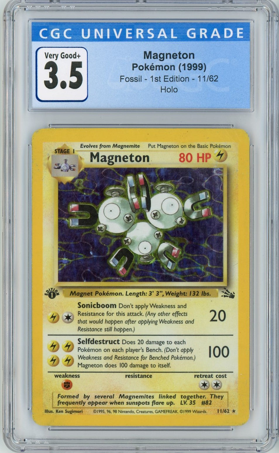 CGC 3.5 Very Good+ Magneton 11/62 - 1st Edition Fossil 1999
