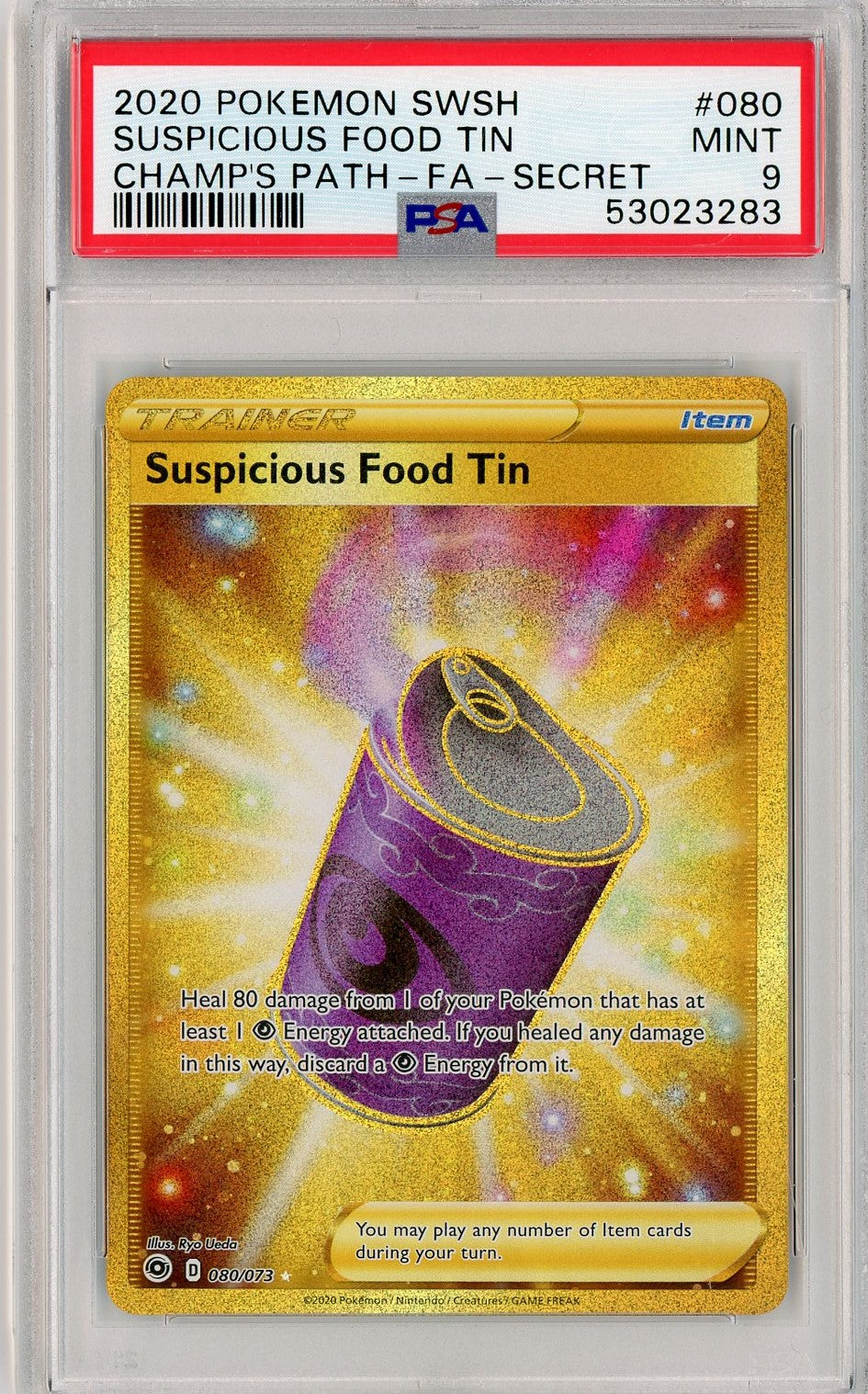 PSA 9 MINT Suspicious Food Tin (Secret) 080/073 - Champion's Path 2020