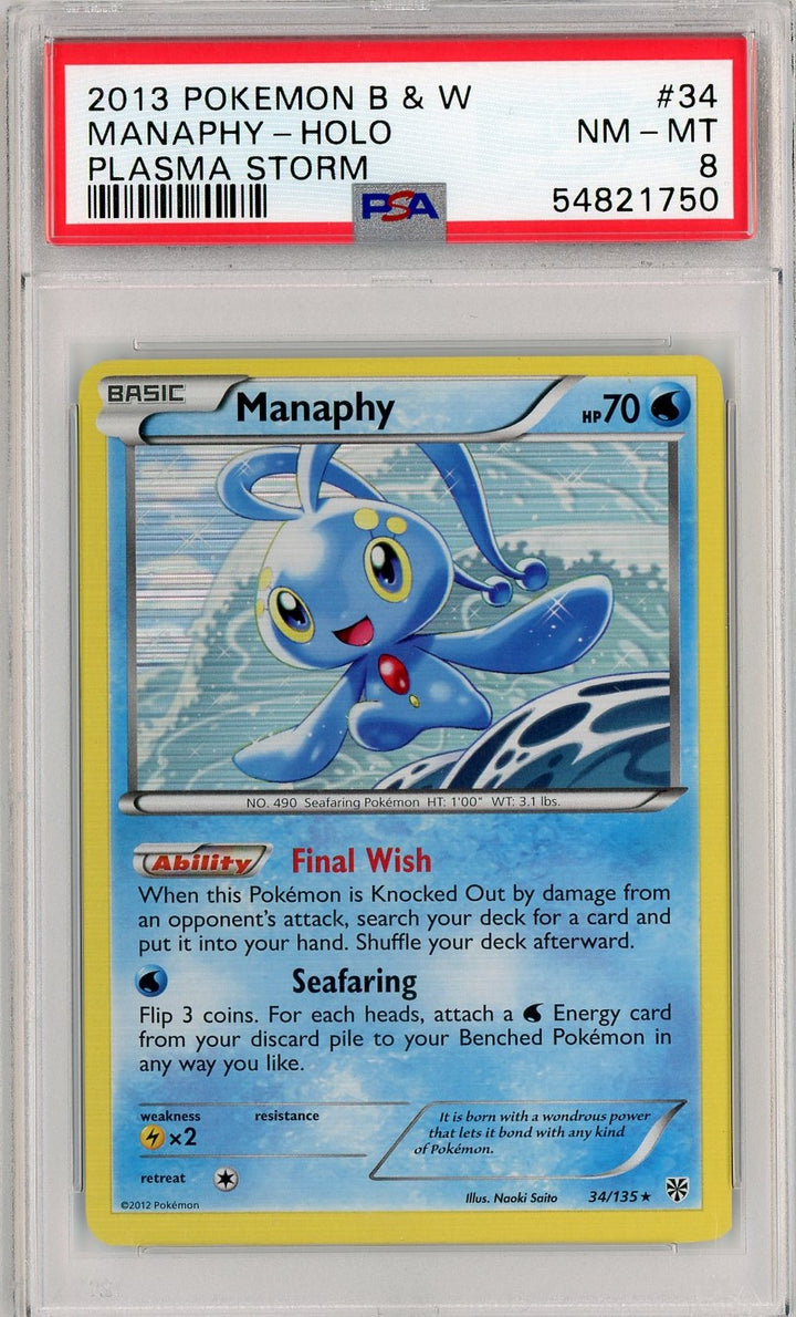 PSA 8 NM-MT Manaphy (Holo) 34/135 - Plasma Storm 2013