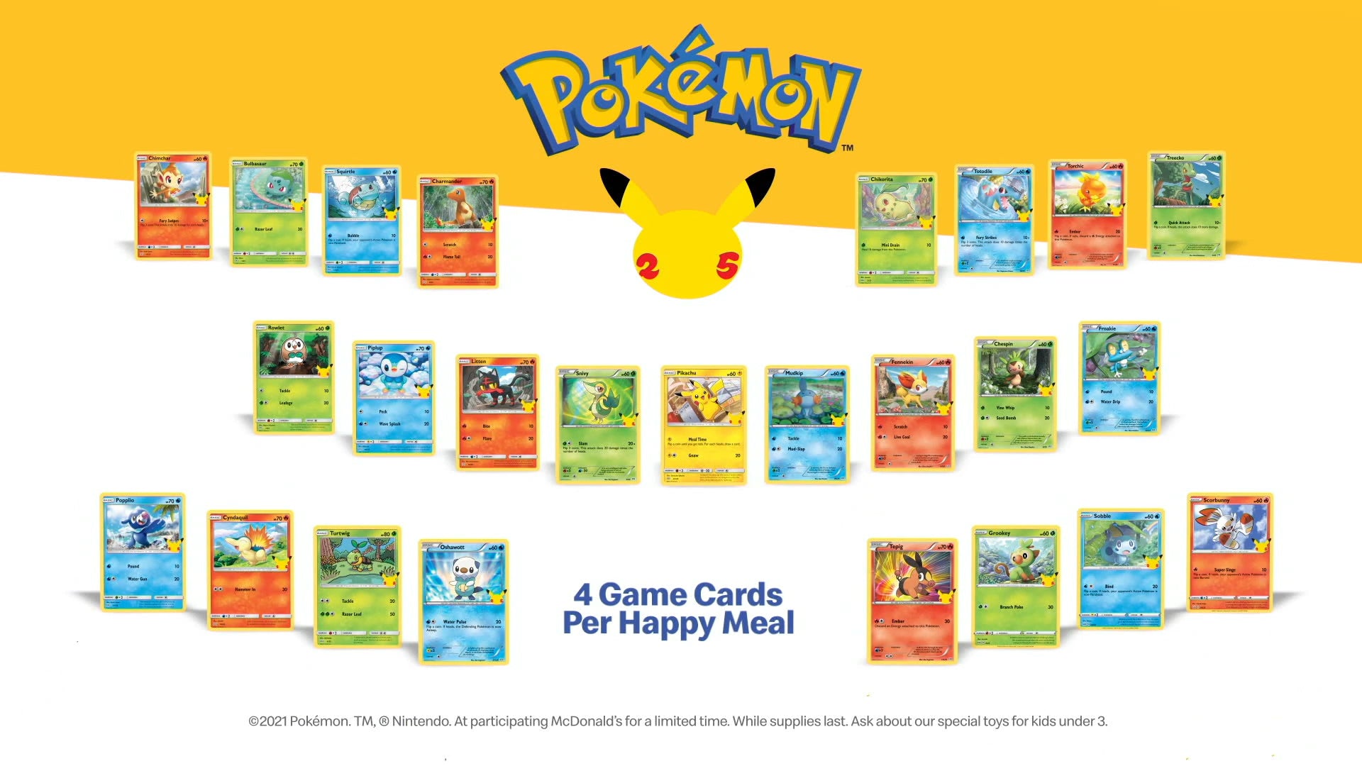 Full Set Pokemon Cards 25 McDonalds 2021 Non Holo Promo 25th Anniversary  NM-Mint